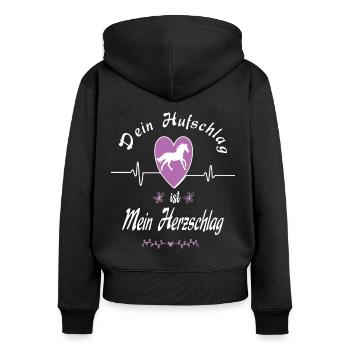 Dein Hufschlag ist mein Herzschlag Pferde Spruch - Frauen Premium Bio Zip Hoodie - Schwarz - Hinten - Julia (174cm)