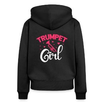 Trompete Girl - Frauen Premium Bio Zip Hoodie - Schwarz - Hinten - Julia (174cm)