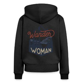 Wander Woman - Frauen Premium Bio Zip Hoodie - Schwarz - Hinten - Julia (174cm)