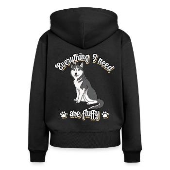 Everything I need are fluffy süßes Hunde Grey - Frauen Premium Bio Zip Hoodie - Schwarz - Hinten - Julia (174cm)