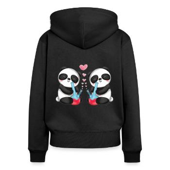 Panda Ours en amour Smoke Bong Mignon - Sweat à capuche zippé Premium bio Femme - noir - Dos - Julia (174cm)