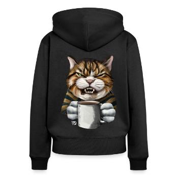 Katze mit schlechter Laune lustiges - Frauen Premium Bio Zip Hoodie - Schwarz - Hinten - Julia (174cm)