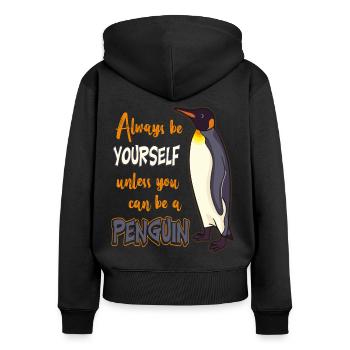 Pinguin - Frauen Premium Bio Zip Hoodie - Schwarz - Hinten - Julia (174cm)