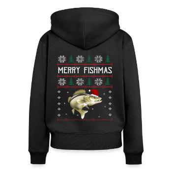 Merry Fishmas Anglershirt Zander Weihnachten - Frauen Premium Bio Zip Hoodie - Schwarz - Hinten - Julia (174cm)