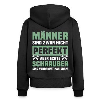 Schrauber Männer Autoschrauber Sprüche - Frauen Premium Bio Zip Hoodie - Schwarz - Hinten - Julia (174cm)