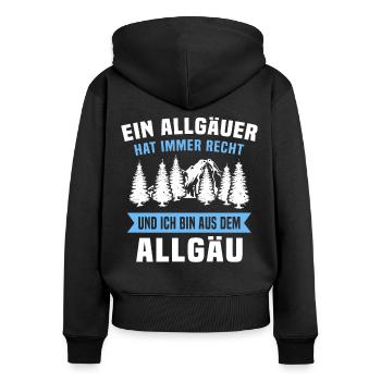 Allgäu Sprüche Allgäuer - Frauen Premium Bio Zip Hoodie - Schwarz - Hinten - Julia (174cm)
