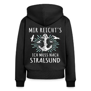 Stralsund Souvenir - Frauen Premium Bio Zip Hoodie - Schwarz - Hinten - Julia (174cm)