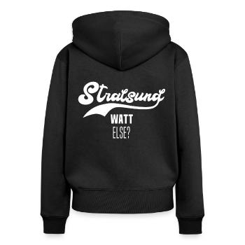 Urlaub Stralsund Sprüche - Frauen Premium Bio Zip Hoodie - Schwarz - Hinten - Julia (174cm)