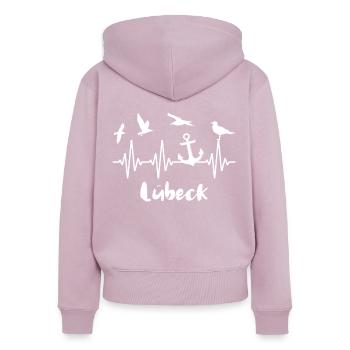 Lübeck ECG Souvenir Mer Baltique Lübeck - Sweat à capuche zippé Premium bio Femme - rose poudré - Dos - Julia (174cm)