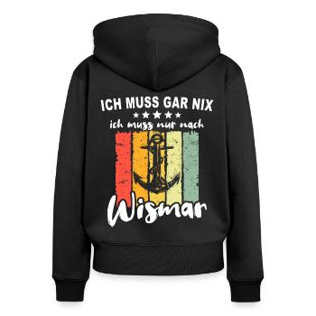 Stadt Wismar Sprüche Wismarer - Frauen Premium Bio Zip Hoodie - Schwarz - Hinten - Julia (174cm)