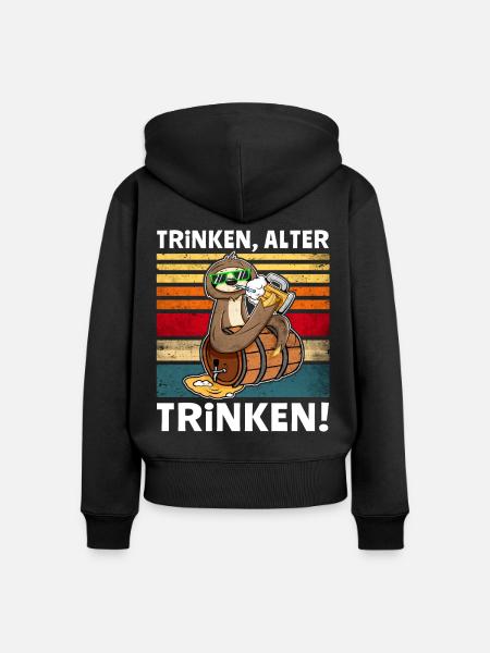 Bier Trinken Faultier Trinksprüche - Frauen Premium Bio Zip Hoodie - Schwarz