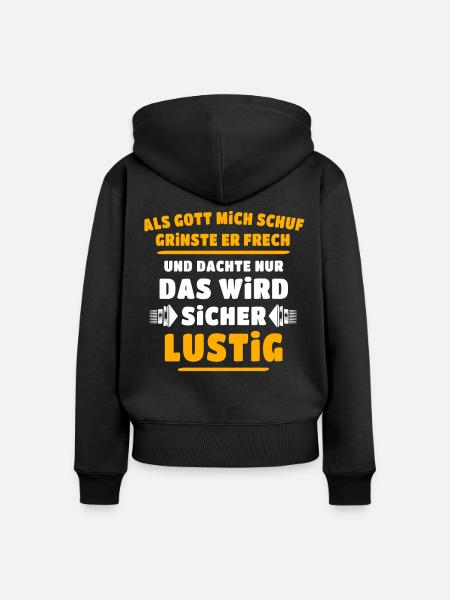 Lustig Sprüche Gott Grinste - Frauen Premium Bio Zip Hoodie - Schwarz