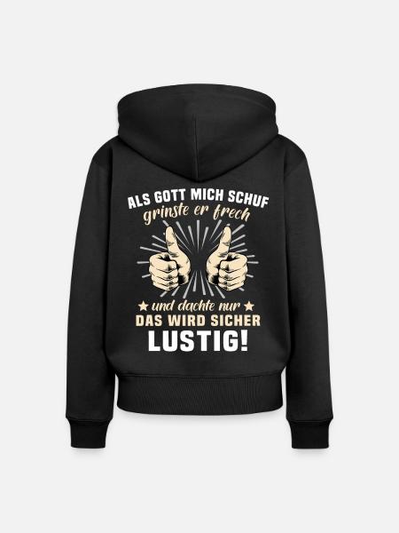 Lustig Sprüche Gott Grinste - Frauen Premium Bio Zip Hoodie - Schwarz