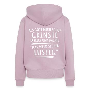 Gott Grinste Spruch - Frauen Premium Bio Zip Hoodie - Altrosa - Hinten - Julia (174cm)