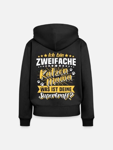 Zweifache Katzenmama Katze Mama - Frauen Premium Bio Zip Hoodie - Schwarz