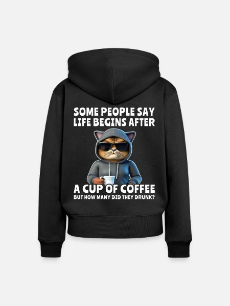 Kaffee Katze Kaffeetrinker - Frauen Premium Bio Zip Hoodie - Schwarz