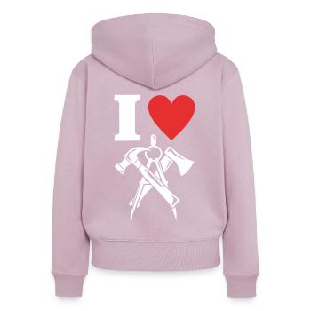 Zimmermann Liebe Schreiner Tischler - Frauen Premium Bio Zip Hoodie - Altrosa - Hinten - Julia (174cm)