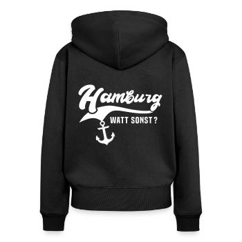 Hamburger Sprüche Hamburg - Frauen Premium Bio Zip Hoodie - Schwarz - Hinten - Julia (174cm)