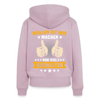 Machen Wollen - Frauen Premium Bio Zip Hoodie - Altrosa - Hinten - Julia (174cm)