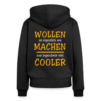 Machen Wollen - Frauen Premium Bio Zip Hoodie - Schwarz - Hinten - Julia (174cm)