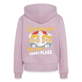 Saugatuck (Michigan) - Sweat à capuche zippé Premium bio Femme - rose poudré - Dos - Julia (174cm)