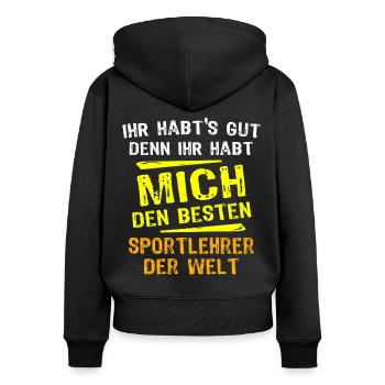 Sportlehrer Geschenk - Frauen Premium Bio Zip Hoodie - Schwarz - Hinten - Julia (174cm)