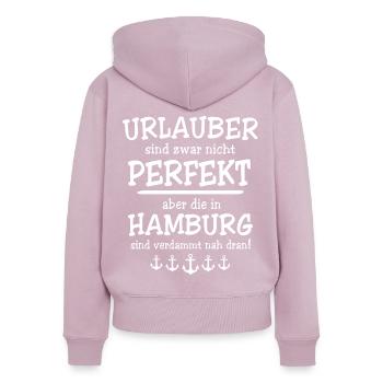 Hamburg Sprüche Hamburger - Frauen Premium Bio Zip Hoodie - Altrosa - Hinten - Julia (174cm)