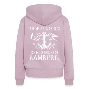 Hamburg Sprüche Hamburger - Frauen Premium Bio Zip Hoodie - Altrosa - Hinten - Julia (174cm)