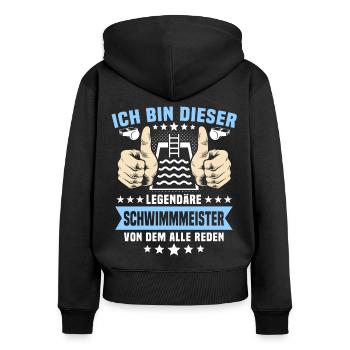Schwimmmeister Bademeister - Frauen Premium Bio Zip Hoodie - Schwarz - Hinten - Julia (174cm)
