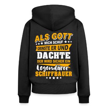Schiffbauer Sprüche - Frauen Premium Bio Zip Hoodie - Schwarz - Hinten - Julia (174cm)