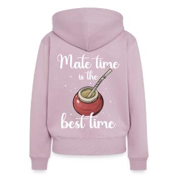 Mate Tee Bombilla - Frauen Premium Bio Zip Hoodie - Altrosa - Hinten - Julia (174cm)