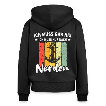 Norden Sprüche Nordener - Frauen Premium Bio Zip Hoodie - Schwarz - Hinten - Julia (174cm)