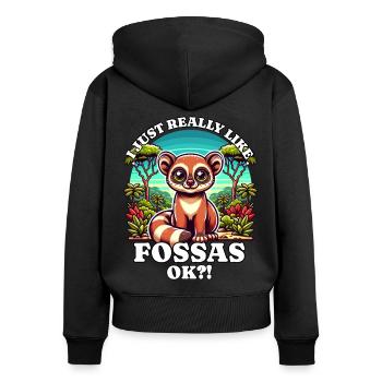 J’aime Fossas - Sweat à capuche zippé Premium bio Femme - noir - Dos - Julia (174cm)