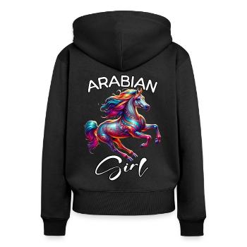 Cadeau de cheval arabe - Sweat à capuche zippé Premium bio Femme - noir - Dos - Julia (174cm)