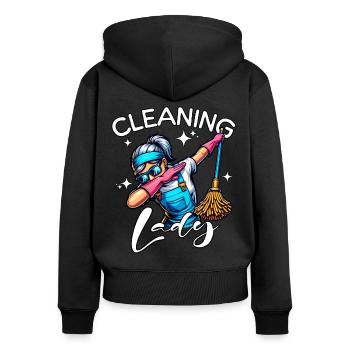 Femme de ménage - Sweat à capuche zippé Premium bio Femme - noir - Dos - Julia (174cm)