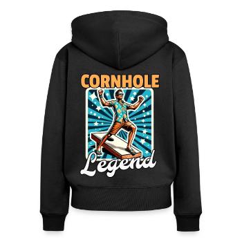 Cornhole Sacklock - Frauen Premium Bio Zip Hoodie - Schwarz - Hinten - Julia (174cm)