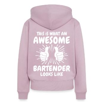 Barman Barmaid - Sweat à capuche zippé Premium bio Femme - rose poudré - Dos - Julia (174cm)
