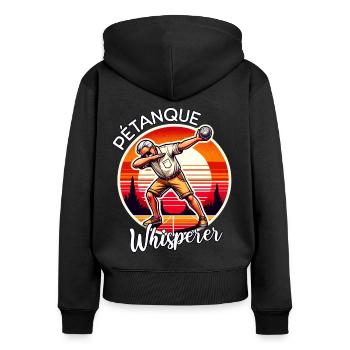 Petanque Flüsterer - Frauen Premium Bio Zip Hoodie - Schwarz - Hinten - Julia (174cm)