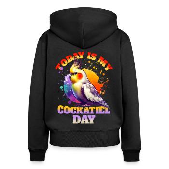 Dictons de calopsitte - Sweat à capuche zippé Premium bio Femme - noir - Dos - Julia (174cm)