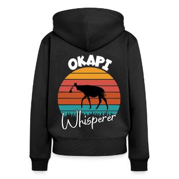 Okapi Flüsterer - Frauen Premium Bio Zip Hoodie - Schwarz - Hinten - Julia (174cm)