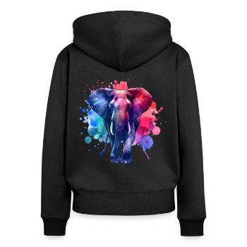 Sumatra Elefant - Frauen Premium Bio Zip Hoodie - Schwarz - Hinten - Julia (174cm)
