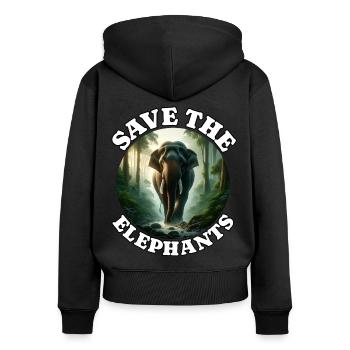 Sumatra Elefant - Frauen Premium Bio Zip Hoodie - Schwarz - Hinten - Julia (174cm)