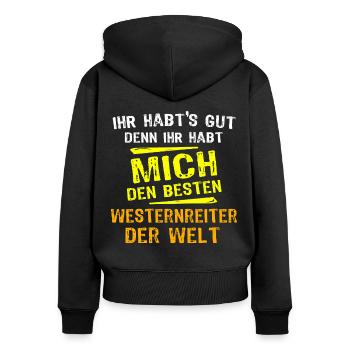 Western Rider Gift - Women's Premium Organic Zip Hoodie - black - Back - Julia (174cm)