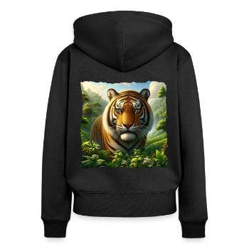 Sumatra Tiger - Frauen Premium Bio Zip Hoodie - Schwarz - Hinten - Julia (174cm)