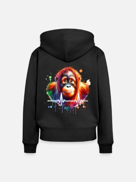 Orang Utan EKG - Frauen Premium Bio Zip Hoodie - Schwarz