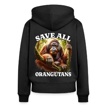 Orang Utan - Frauen Premium Bio Zip Hoodie - Schwarz - Hinten - Julia (174cm)