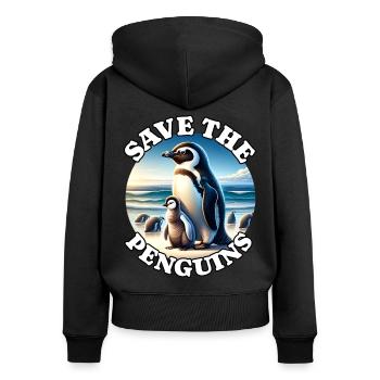 Pinguin - Frauen Premium Bio Zip Hoodie - Schwarz - Hinten - Julia (174cm)