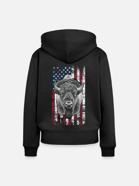 Bison US - Frauen Premium Bio Zip Hoodie - Schwarz