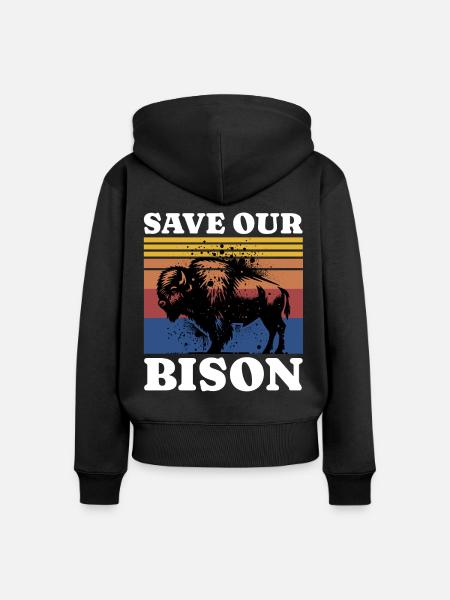 Save Bison - Frauen Premium Bio Zip Hoodie - Schwarz