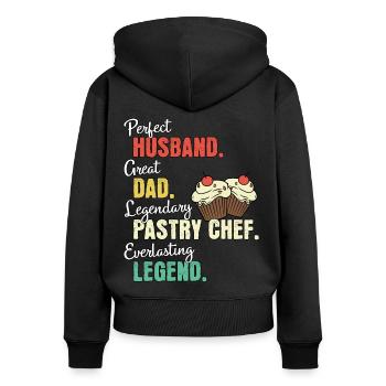 Papa Chef Pâtissier - Sweat à capuche zippé Premium bio Femme - noir - Dos - Julia (174cm)
